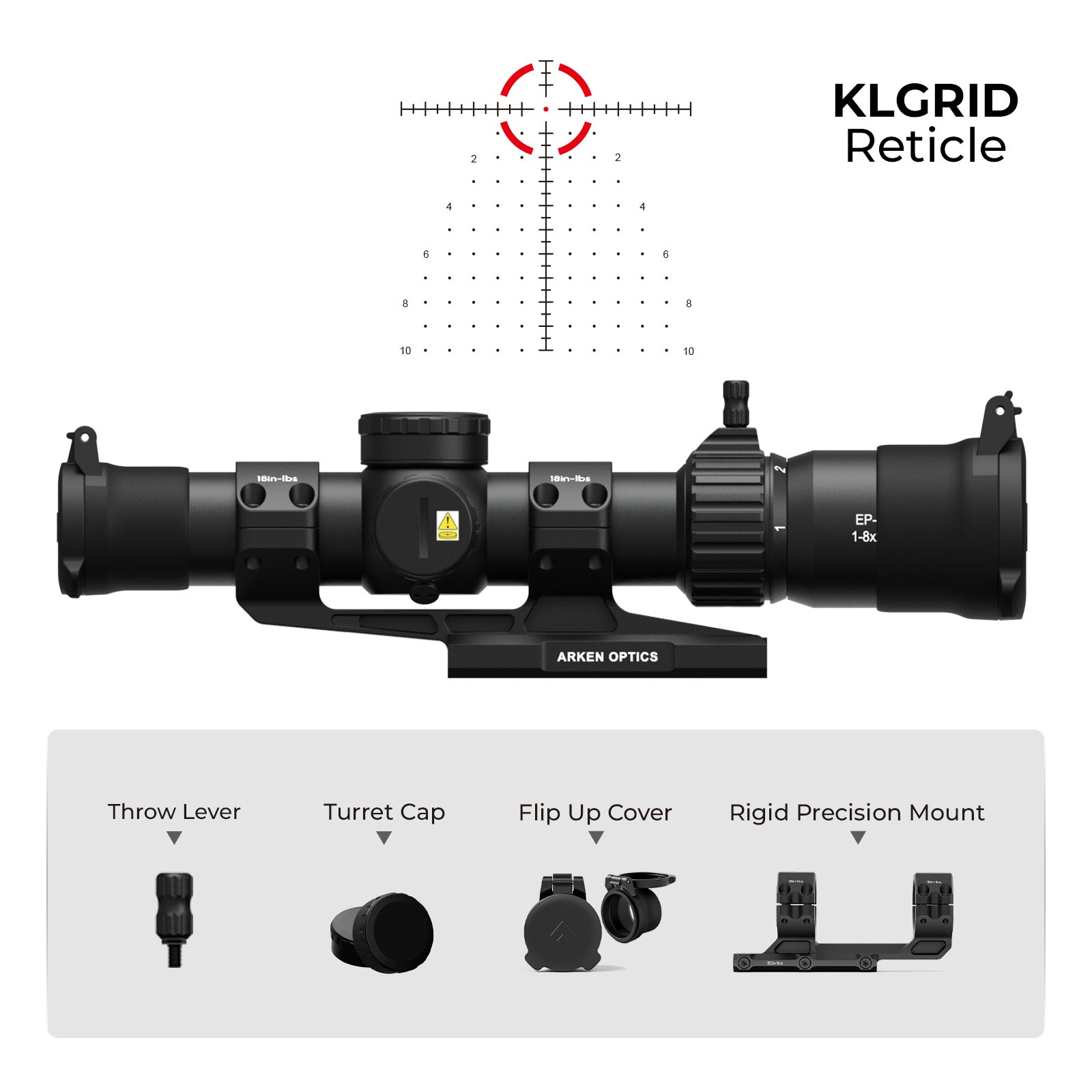 EP-8 1-8x28 FFP LPVO Bundle with Scope Mount - Illuminated KLGRID/KLBOX - 34mm Tube