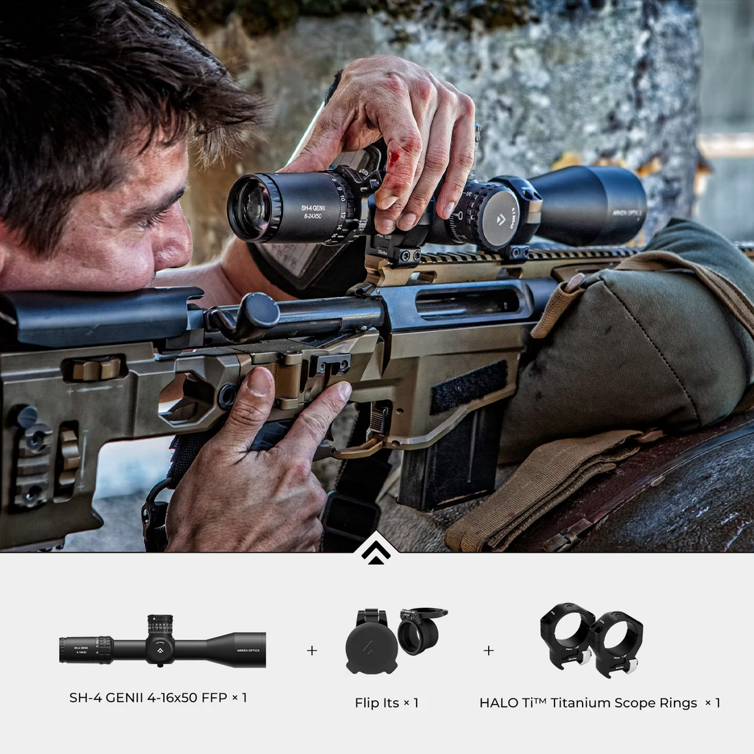 SH-4 GENII 4-16x50 FFP Bundle with Halo Ti Scope Rings