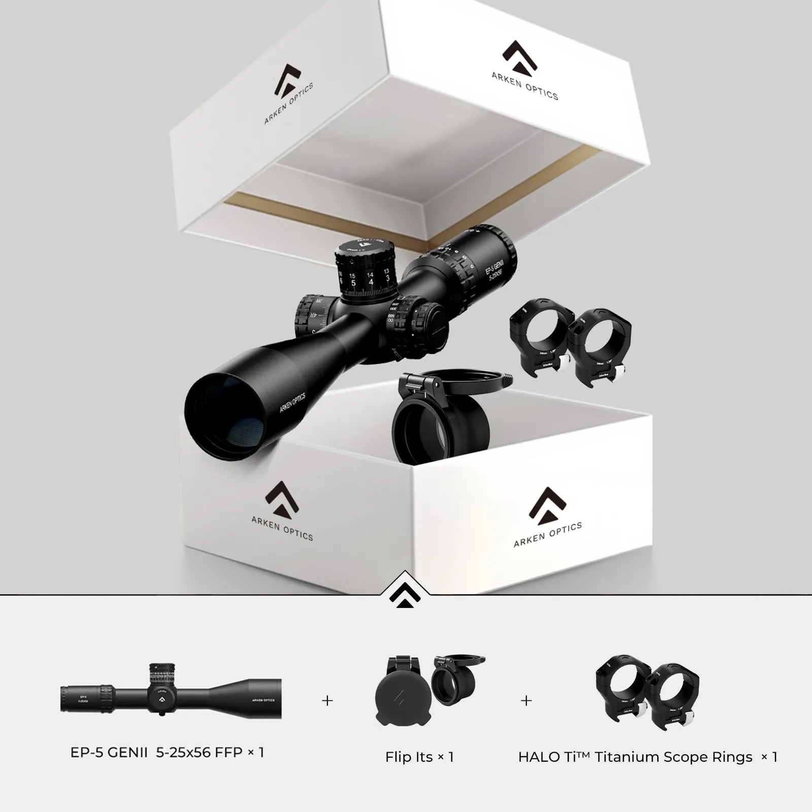 EP-5 GENII 5-25x56 FFP Bundle with Halo Ti Scope Rings